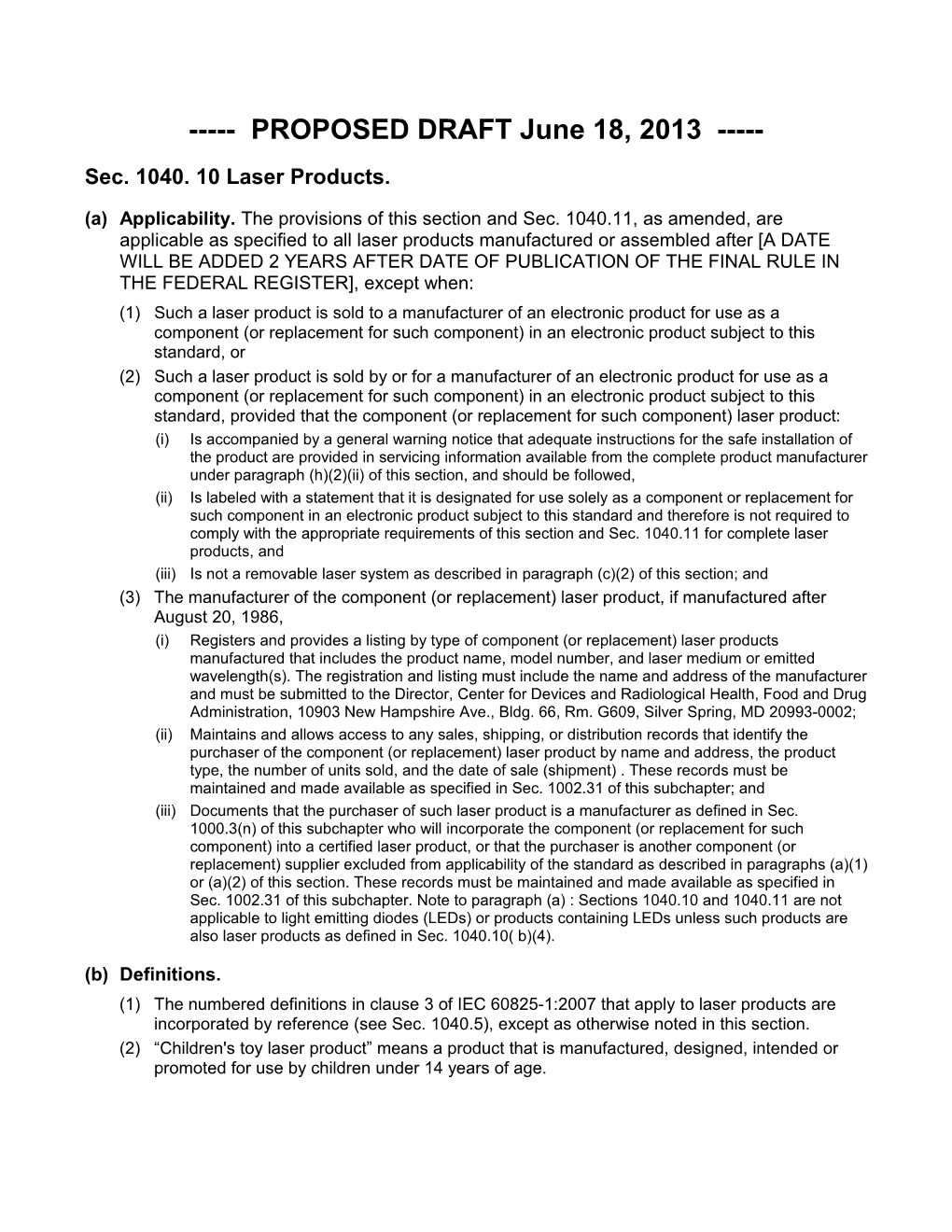 Sec. 1040. 10 Laser Products