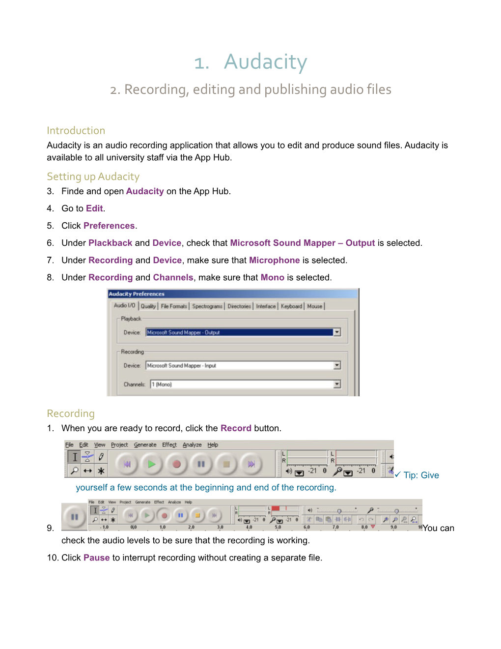 Recording, Editing and Publishing Audio Files