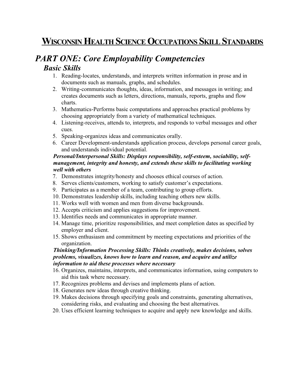 PART ONE: Core Employability Competencies