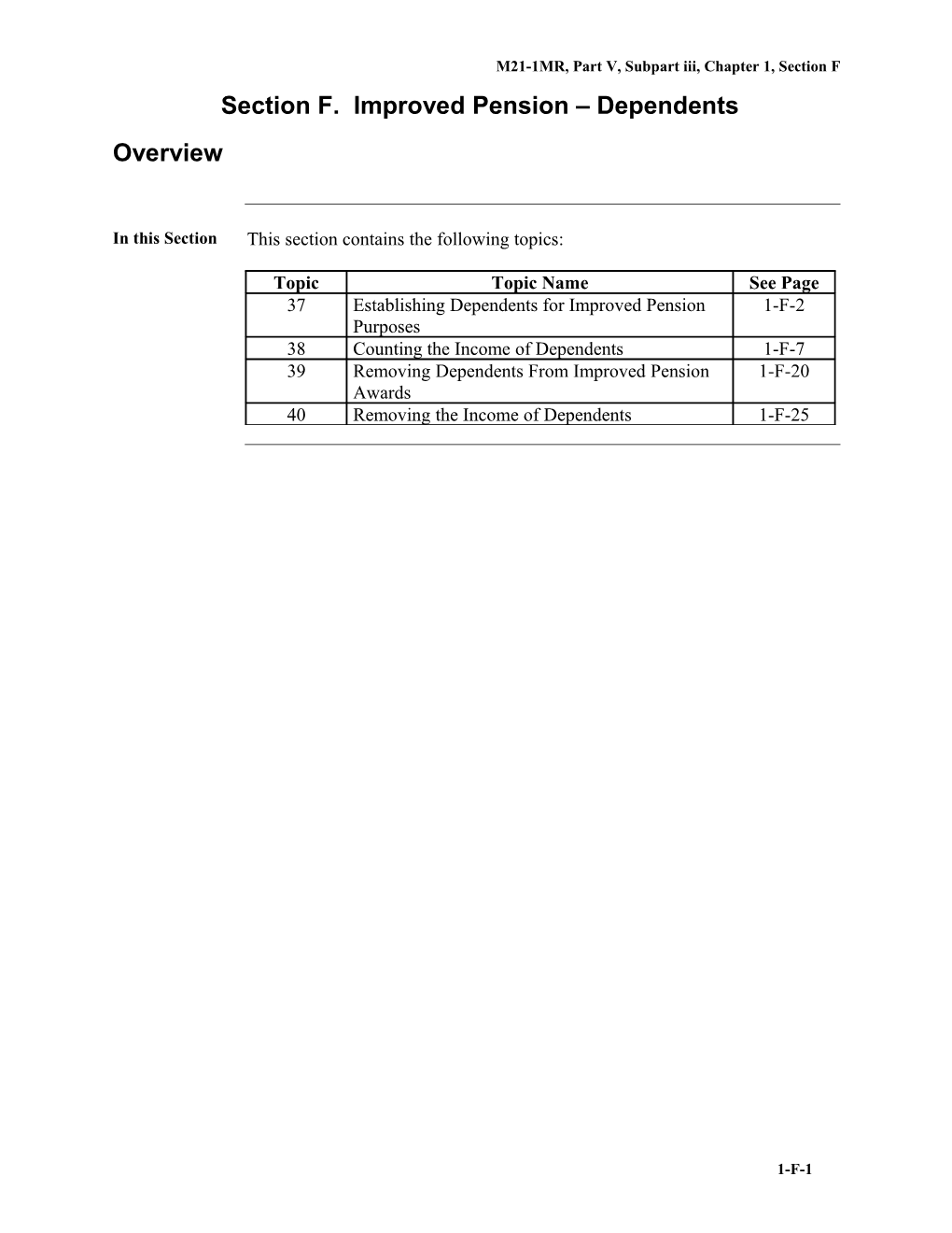 Part V, Subpart Iii, Chapter 1. Improved Pension-Dependents