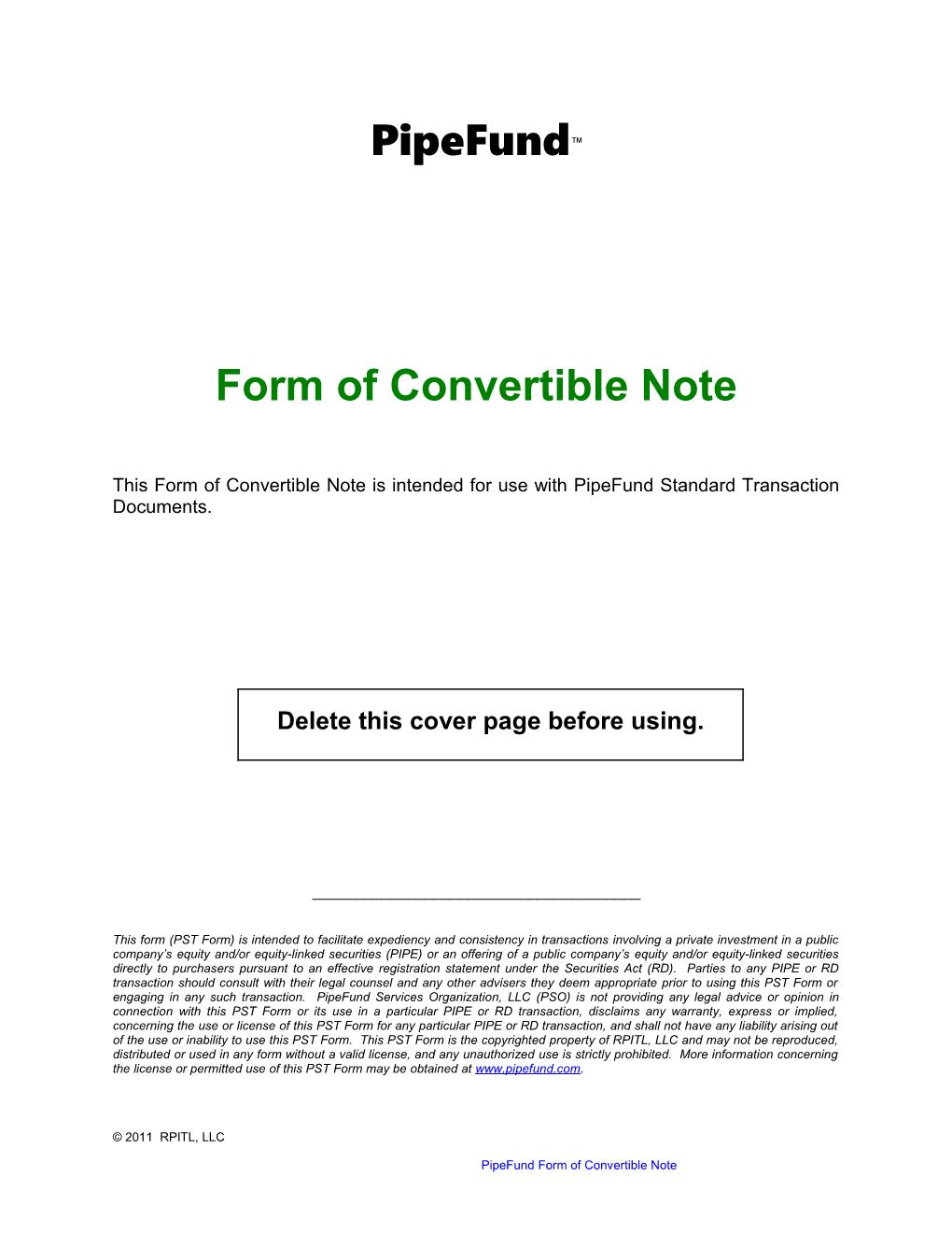 Form Ofconvertible Note
