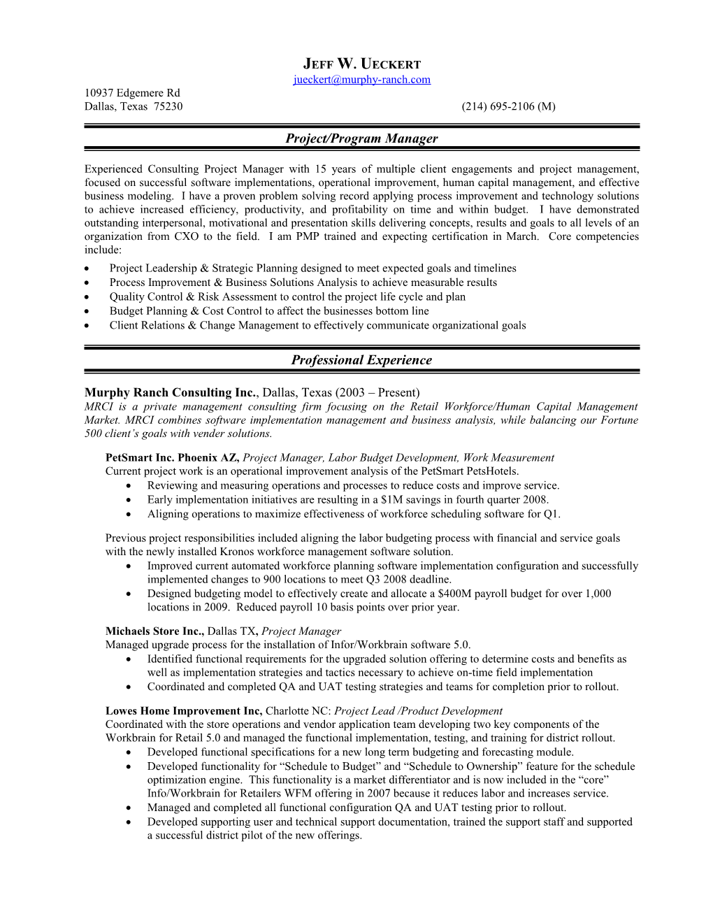 Jeff Ueckert Resume