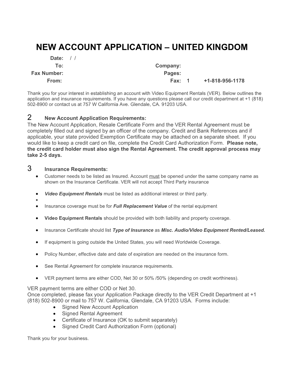 New Account Application United Kingdom