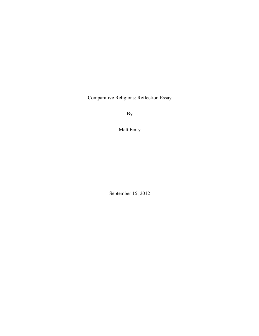 Comparative Religions: Reflection Essay