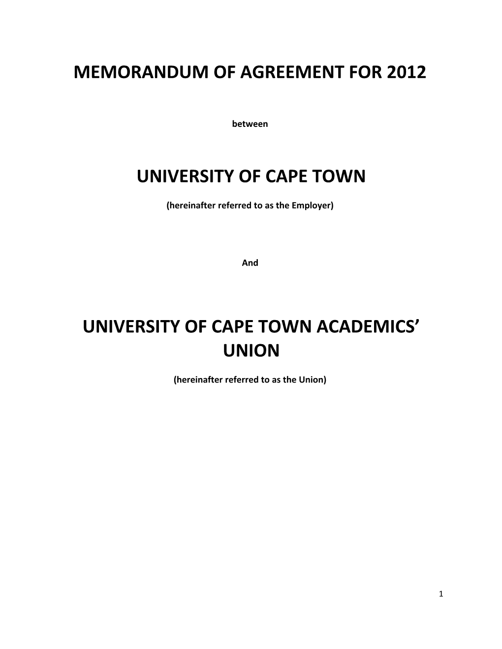 Memorandum of Agreement for 2012