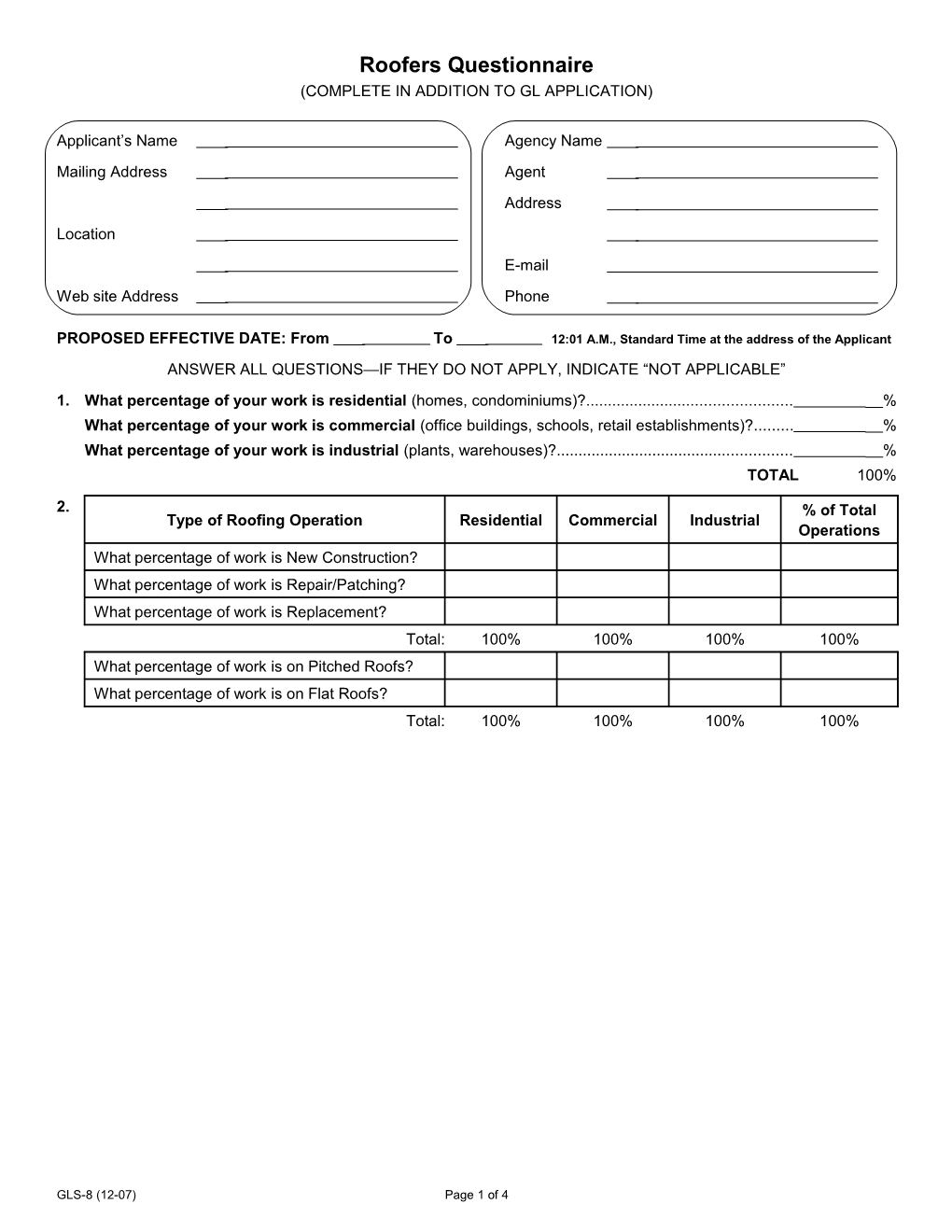 Roofers Questionnaire