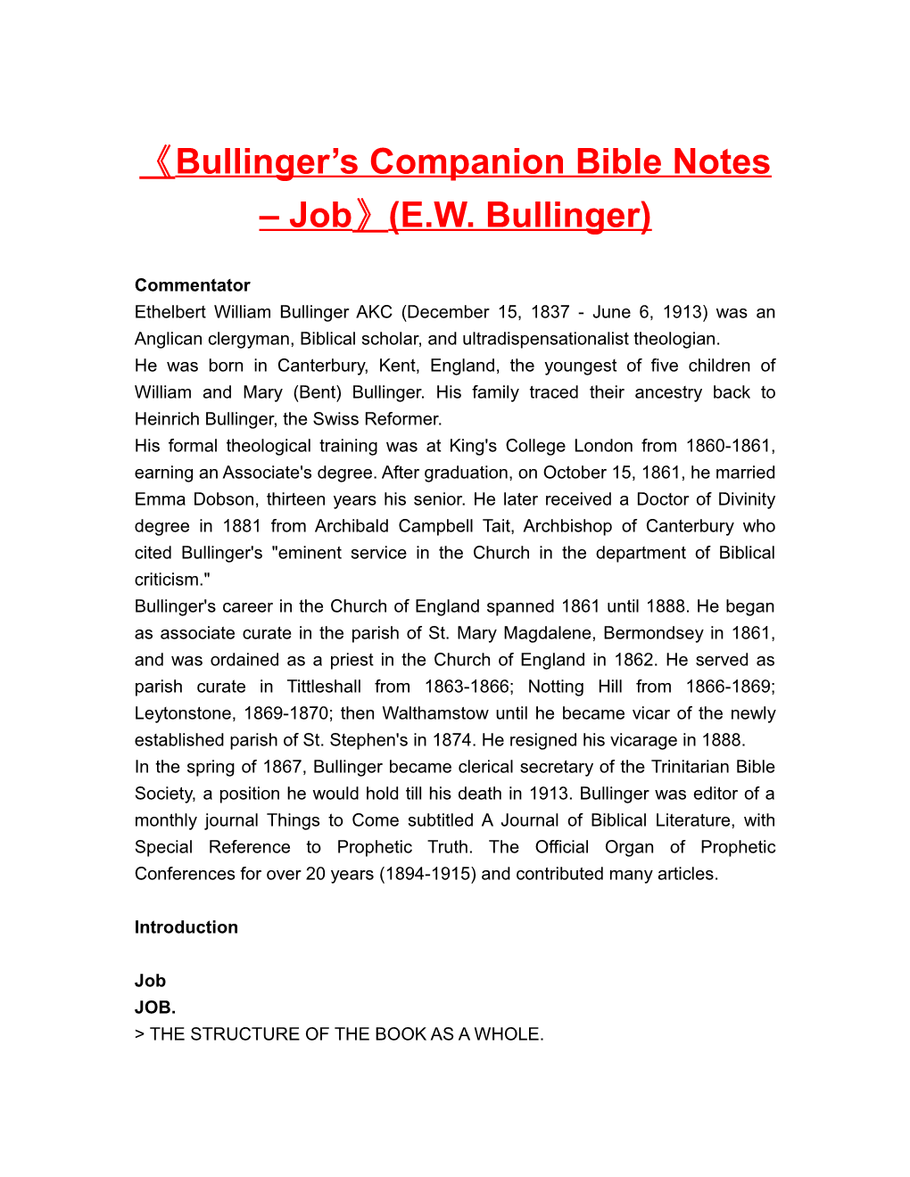 Bullinger S Companion Bible Notes Job (E.W. Bullinger)