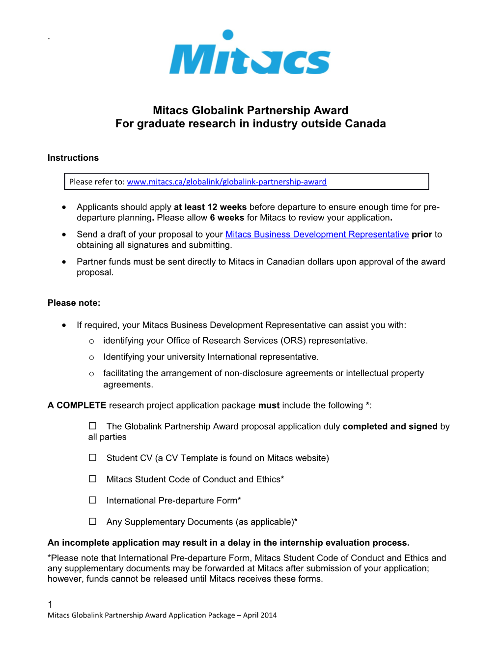 Mitacs Globalink Partnership Award