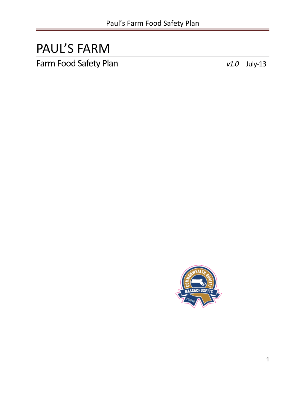 Paul S Farm Food Safety Plan