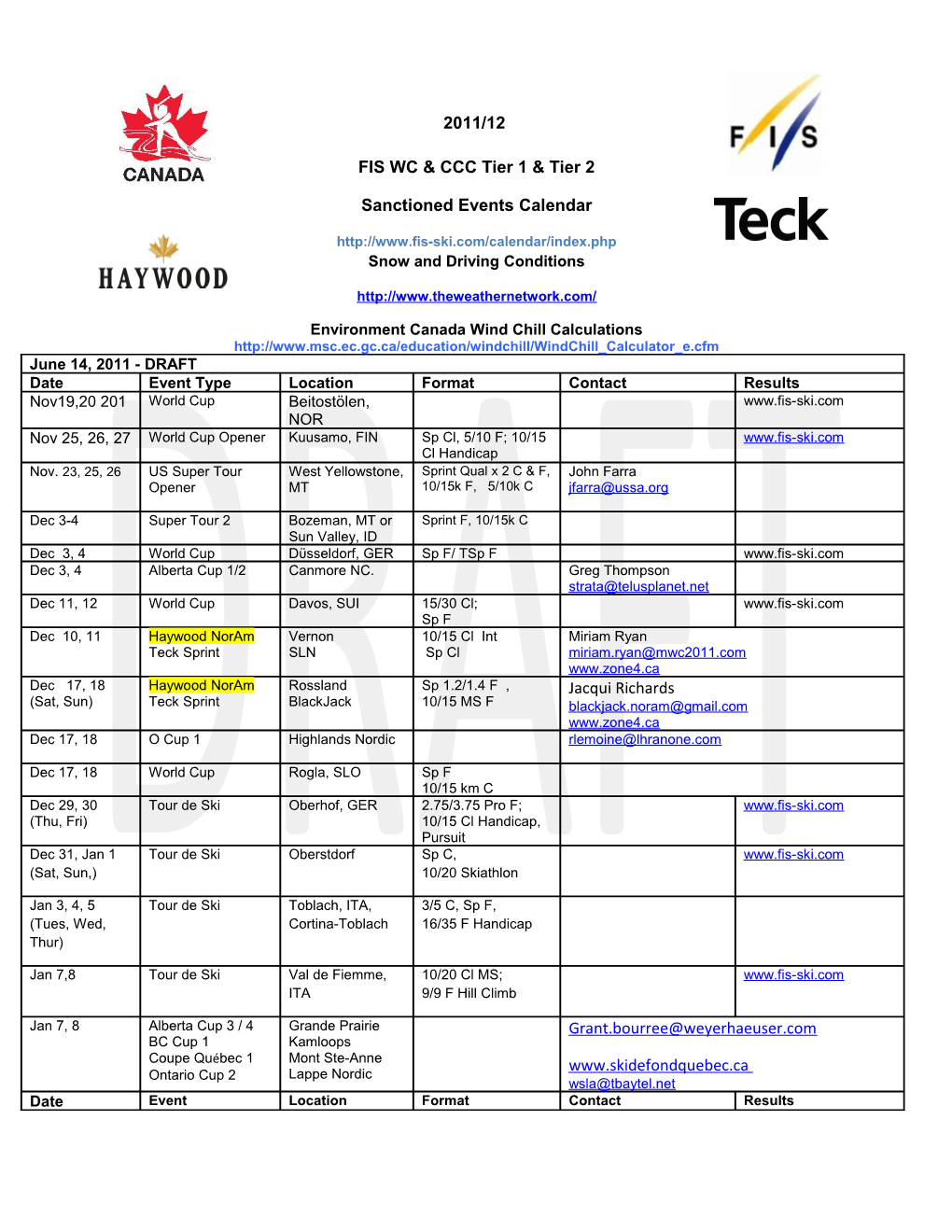 DRAFT Integrated Calendar, August 10, 2007