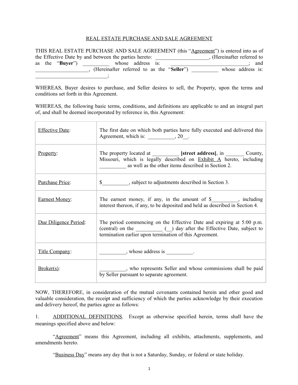 Form Real Estate Purchase and Sale Agreement (00002832)