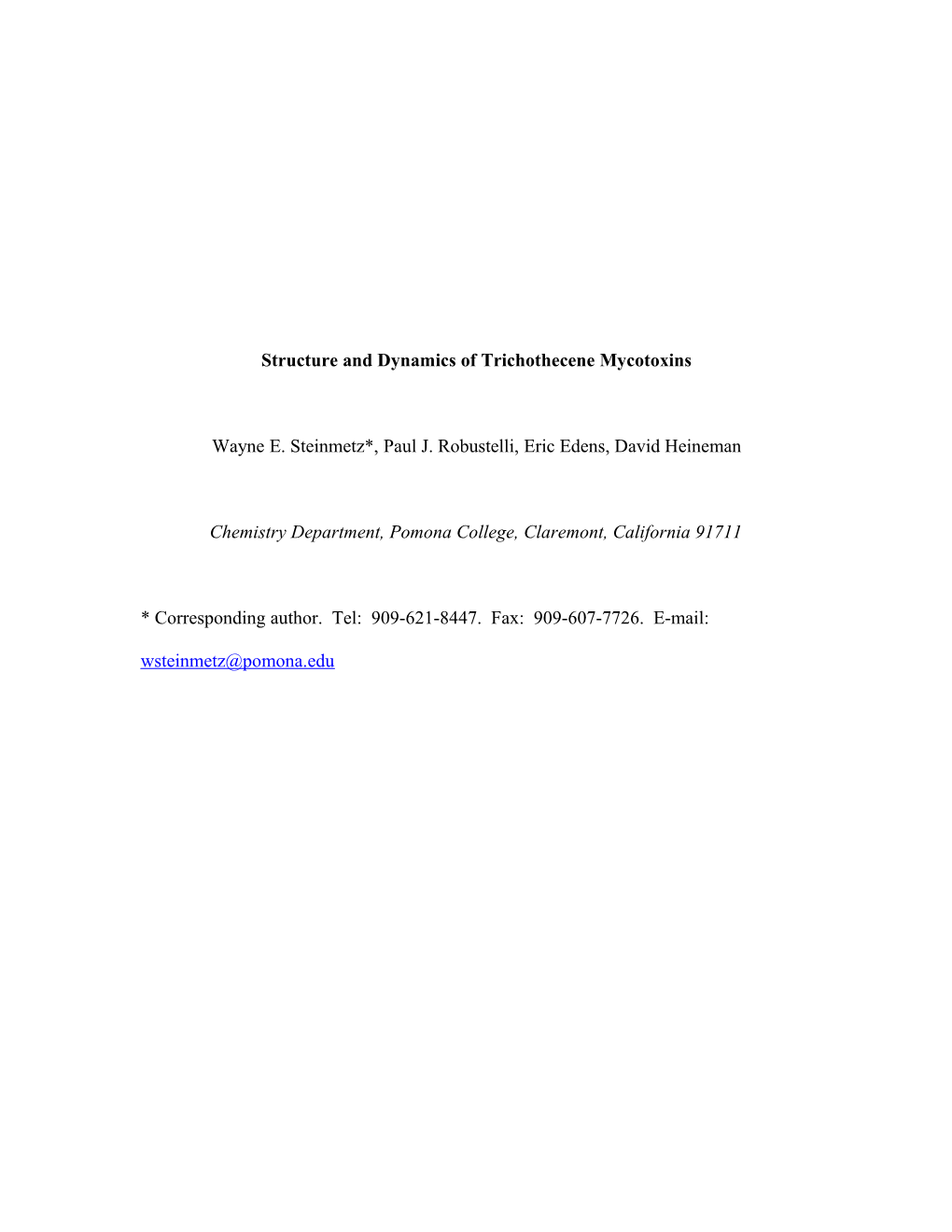 Structure and Dynamics of Trichothecene Mycotoxins