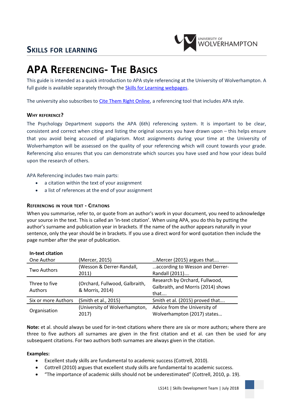 APA Referencing - the Basics