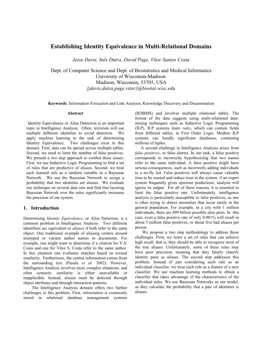 Establishing Identity Equivalence in Multi-Relational Domains