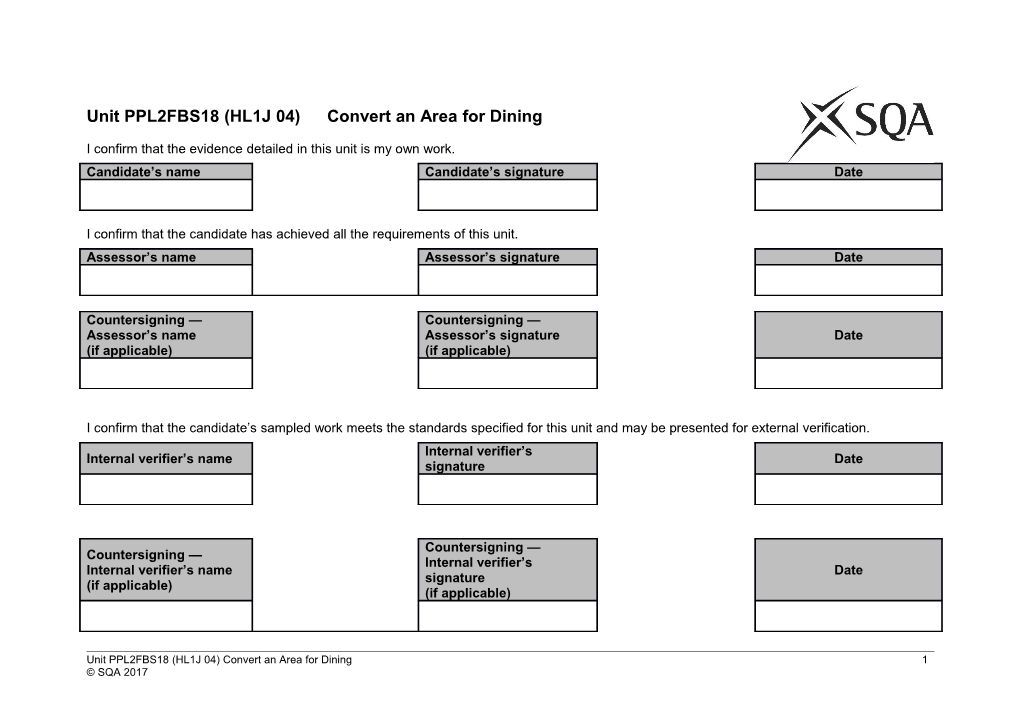 Unit PPL2FBS18 (HL1J 04)Convert an Area for Dining