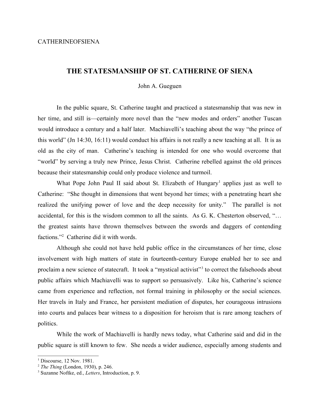 The Statesmanship of St. Catherine of Siena