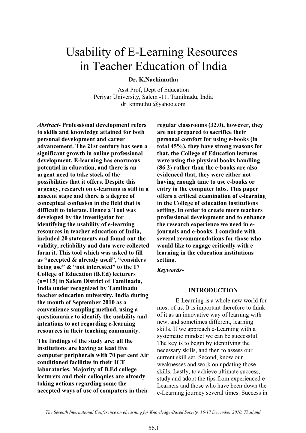 Usability of E-Learning Resources in Teacher Education of India