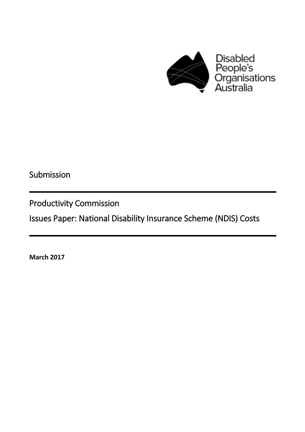 Issues Paper: National Disability Insurance Scheme (NDIS) Costs