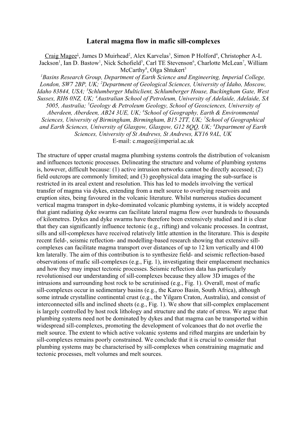 Lateral Magma Flow in Mafic Sill-Complexes