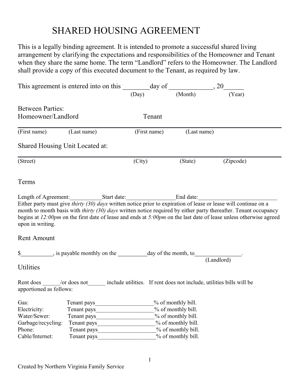 Shared Housing Agreement