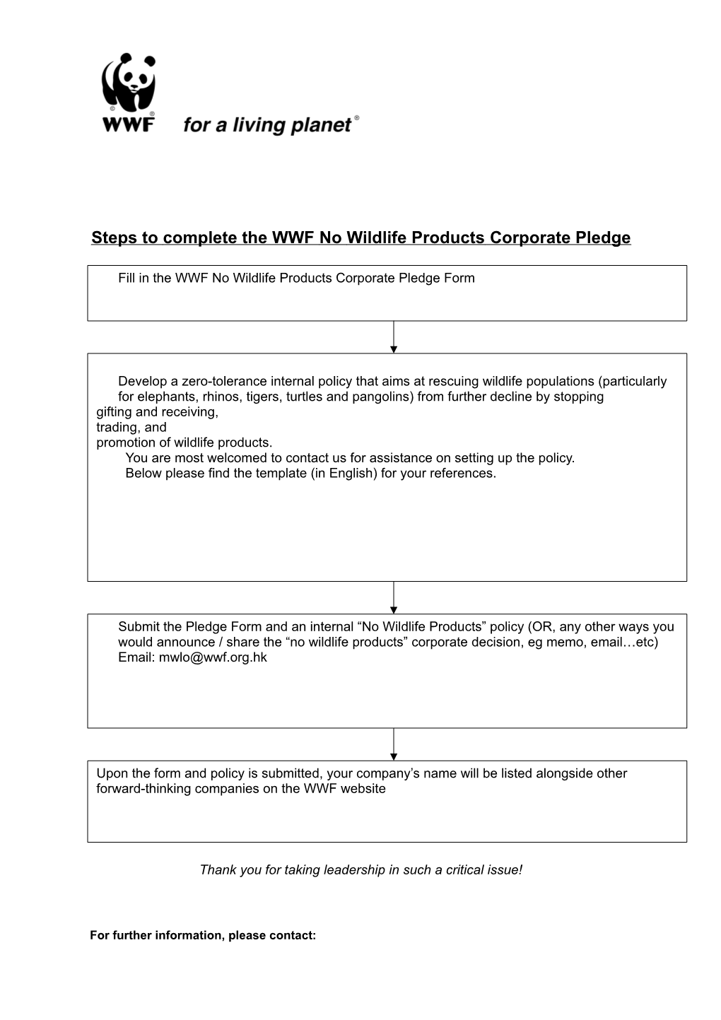 Steps to Complete the WWF No Wildlife Products Corporate Pledge