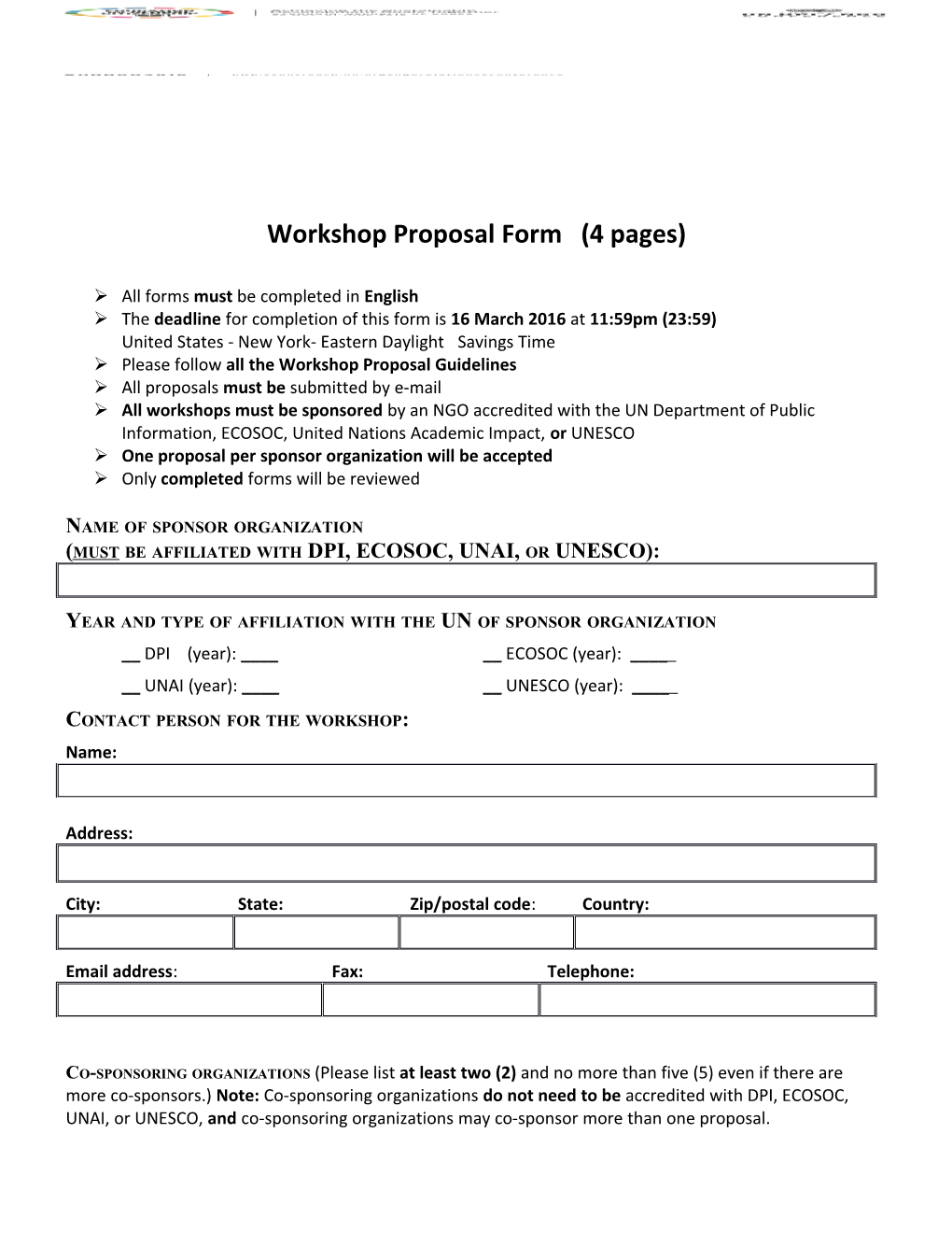 Workshop Proposalform (4 Pages)