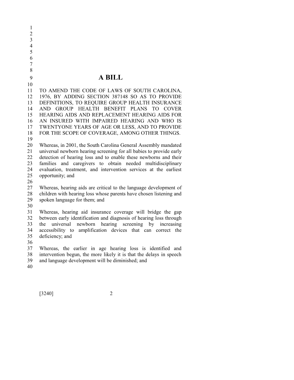 2013-2014 Bill 3240: Hearing Aids - South Carolina Legislature Online