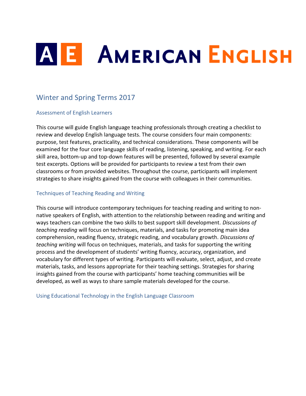 Winter and Spring Terms 2017