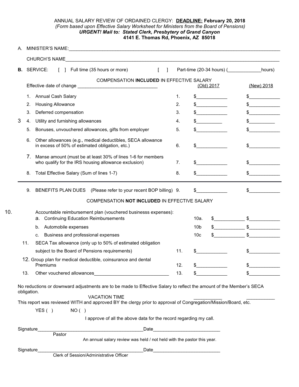 Annual Salary Review of Ordained Clergy