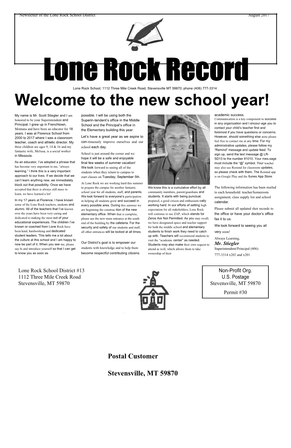Newsletter of the Lone Rock School District	August 2017