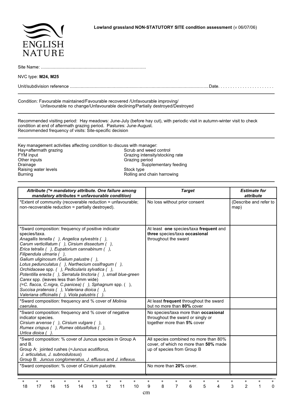 Lowland Grassland NON-STATUTORY SITE Condition Assessment (V 06/07/06)