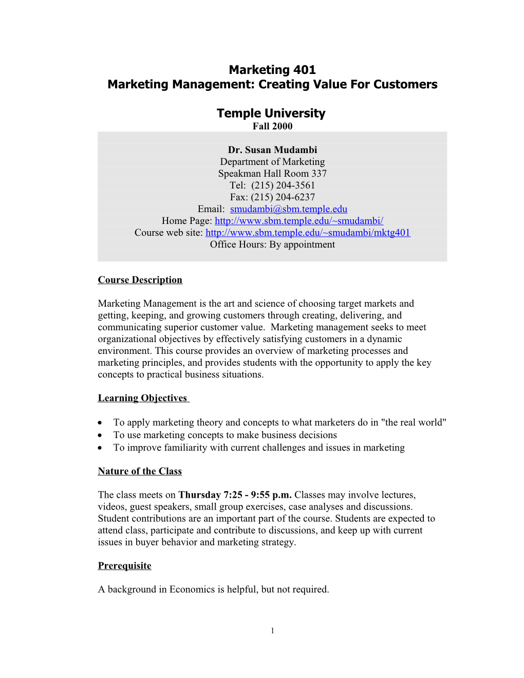 Marketing Management Syllabus