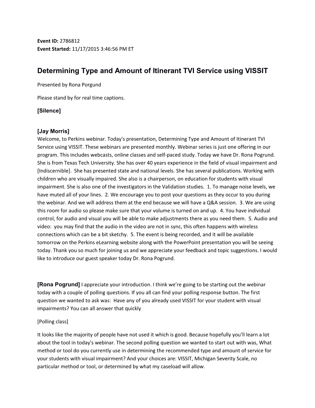 Transcript: Itinerant TVI Service Using VISSIT