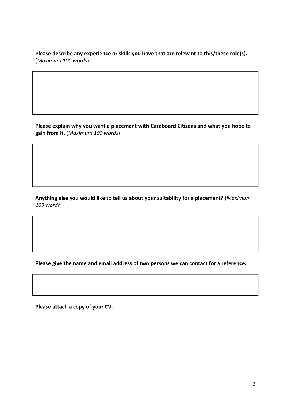 Cardboard Citizens Volunteer Application Form