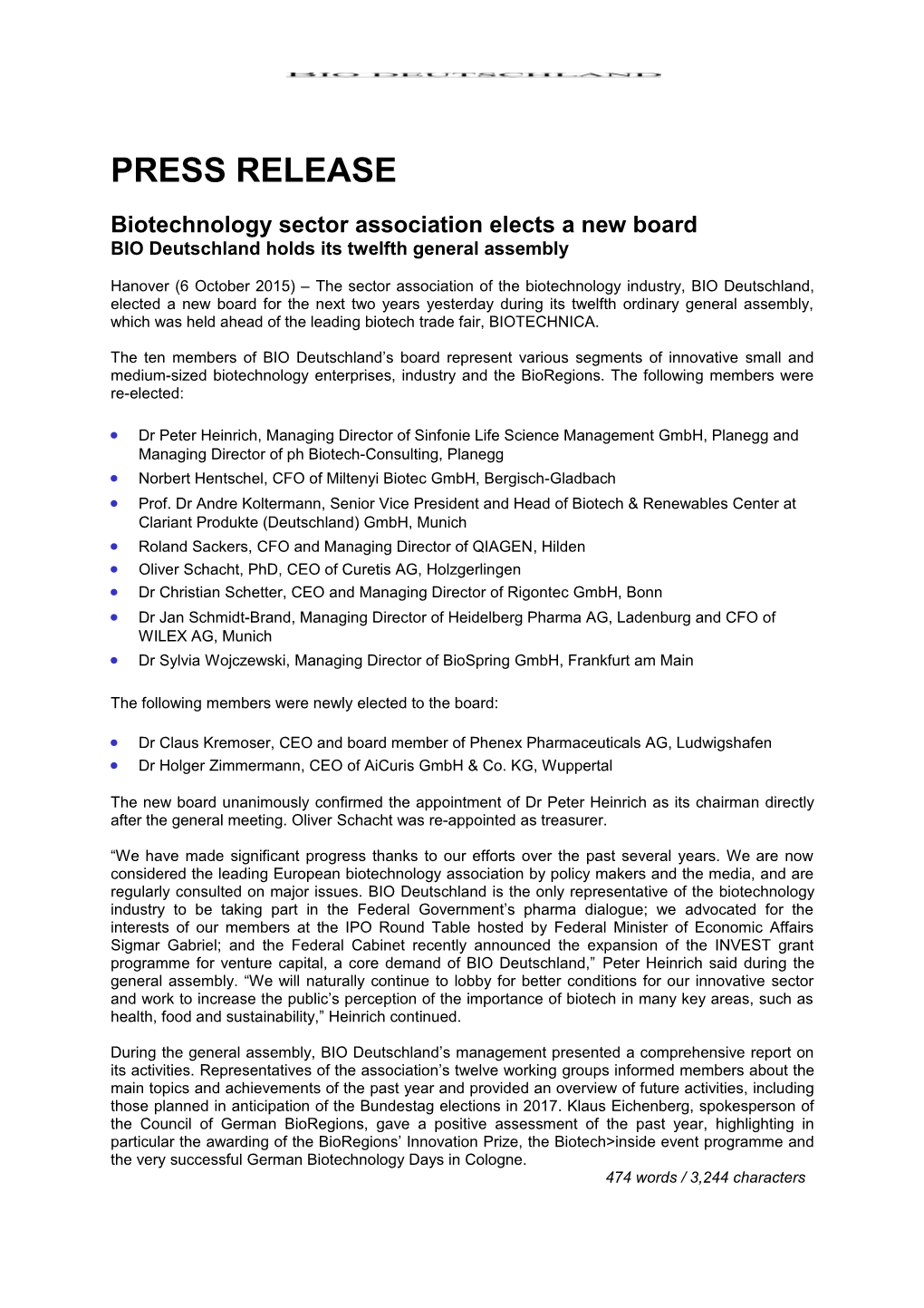 Biotechnology Sector Association Elects a New Board