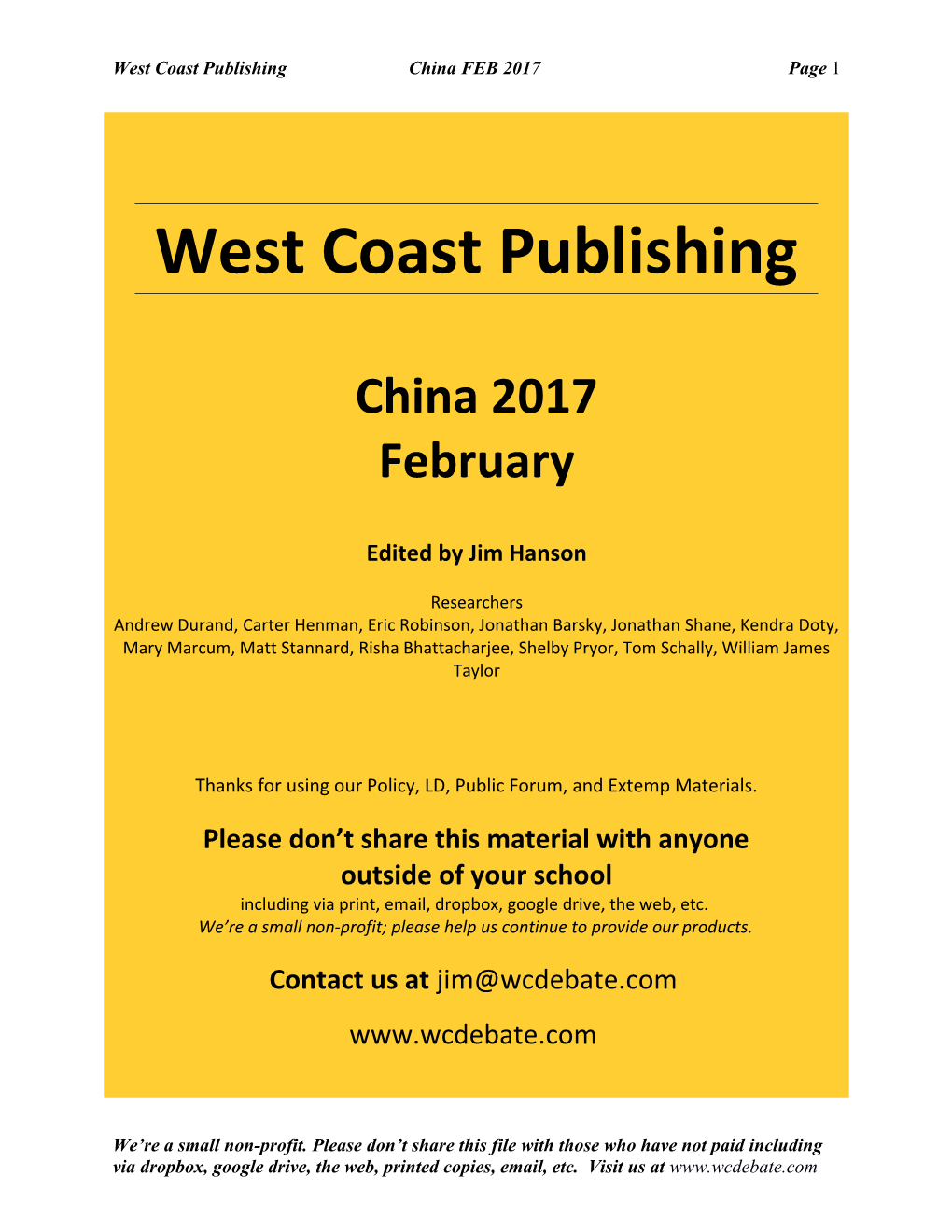 West Coast Publishing China FEB 2017 Page 1
