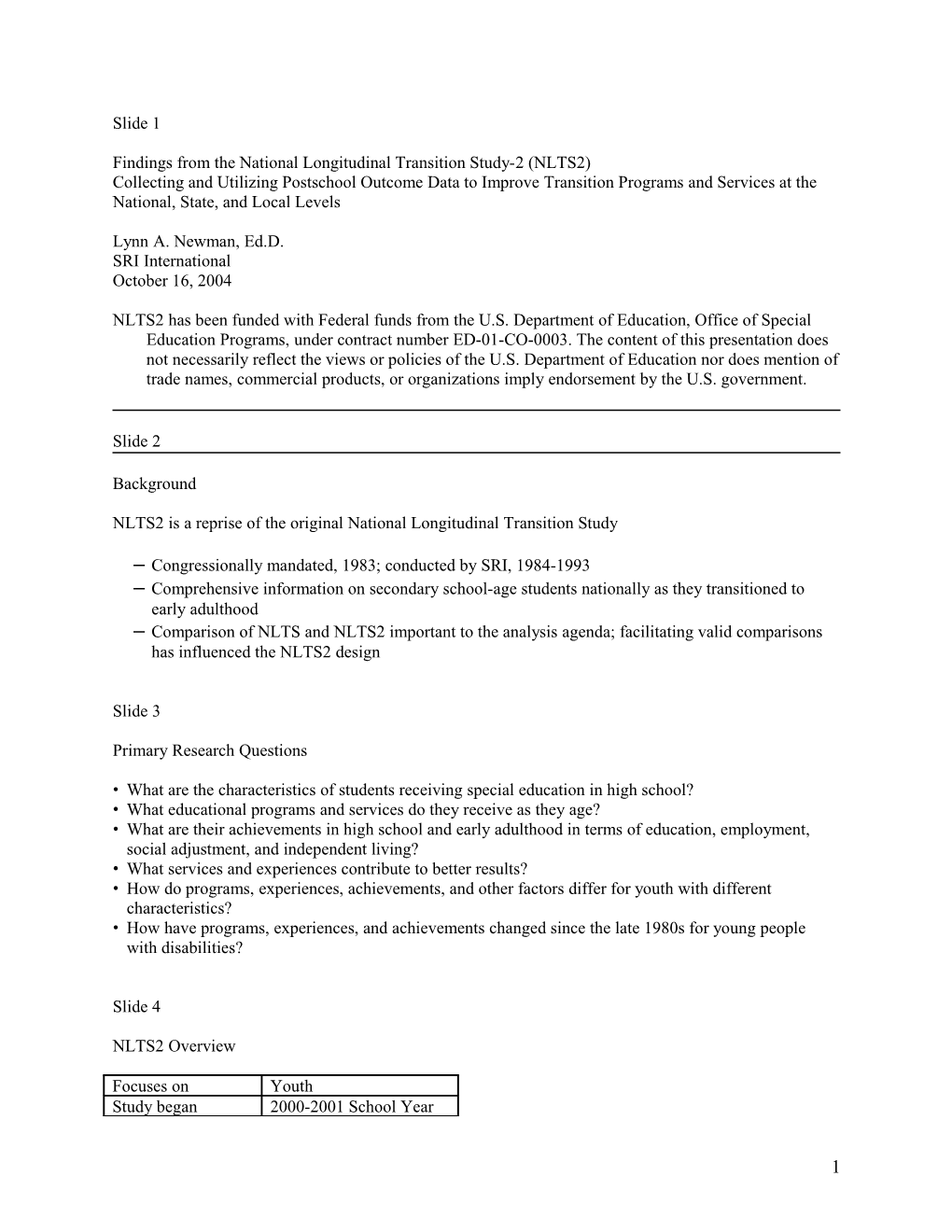 Findings from the National Longitudinal Transition Study-2 (NLTS2)