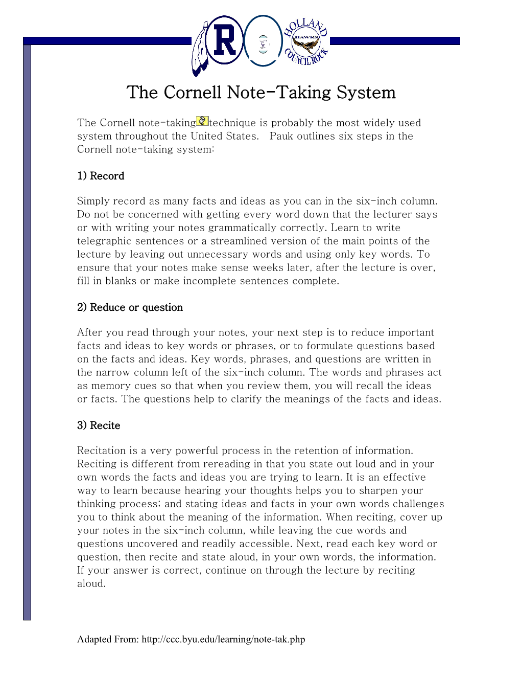 The Cornell Note-Taking System