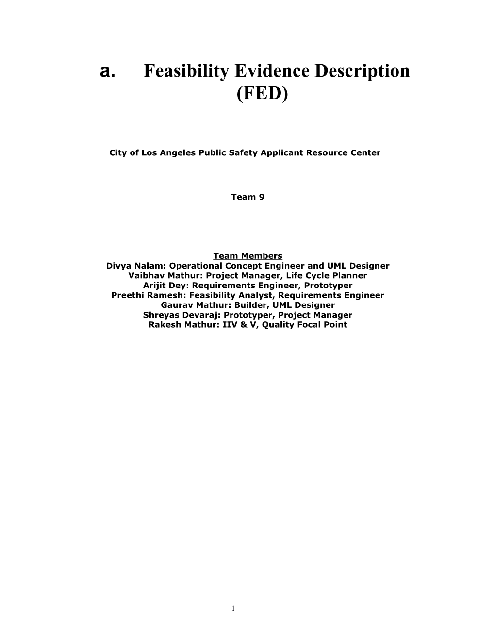 Feasibility Evidence Description (FED)