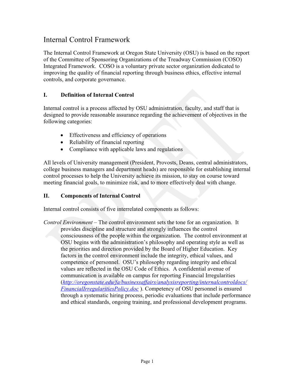 Internal Control Framework