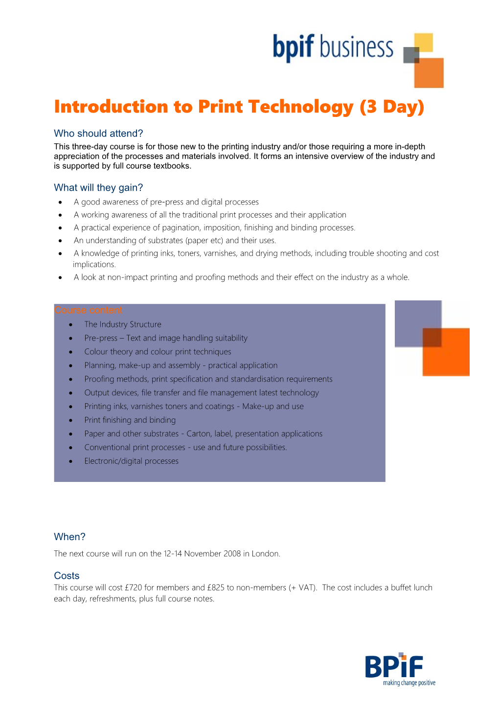 Introduction to Print Technology (3 Day)