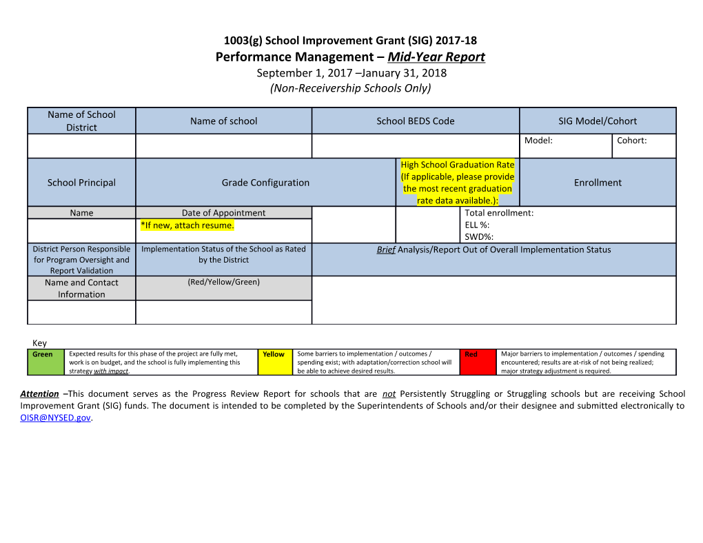 1003(G) School Improvement Grant (SIG) 2017-18