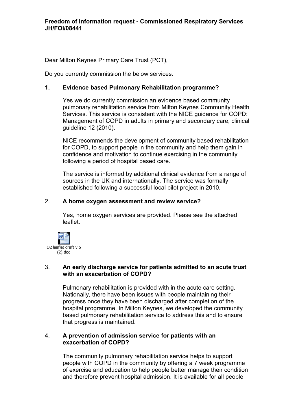 Dear Milton Keynes Primary Care Trust (PCT)