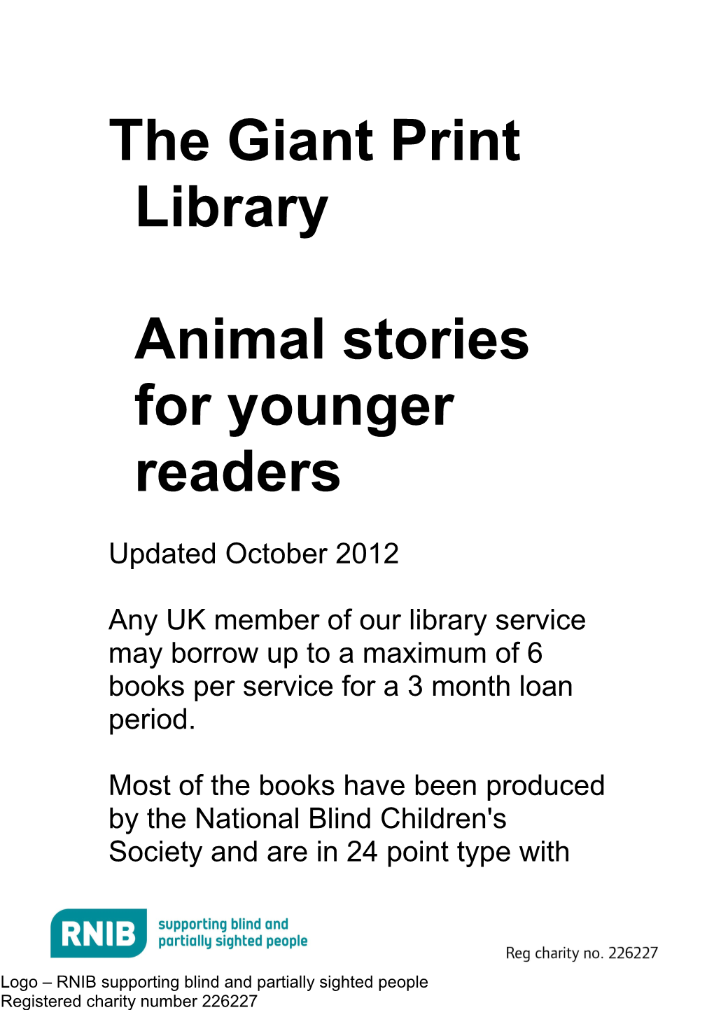 Animal Stories for Younger Readers in Giant Print (Word, 200KB)