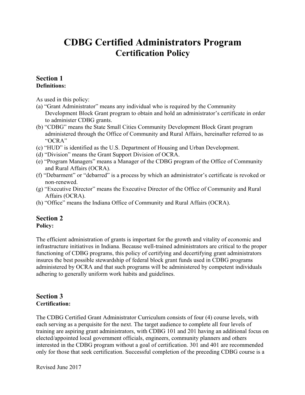 CDBG Certified Administrators Program