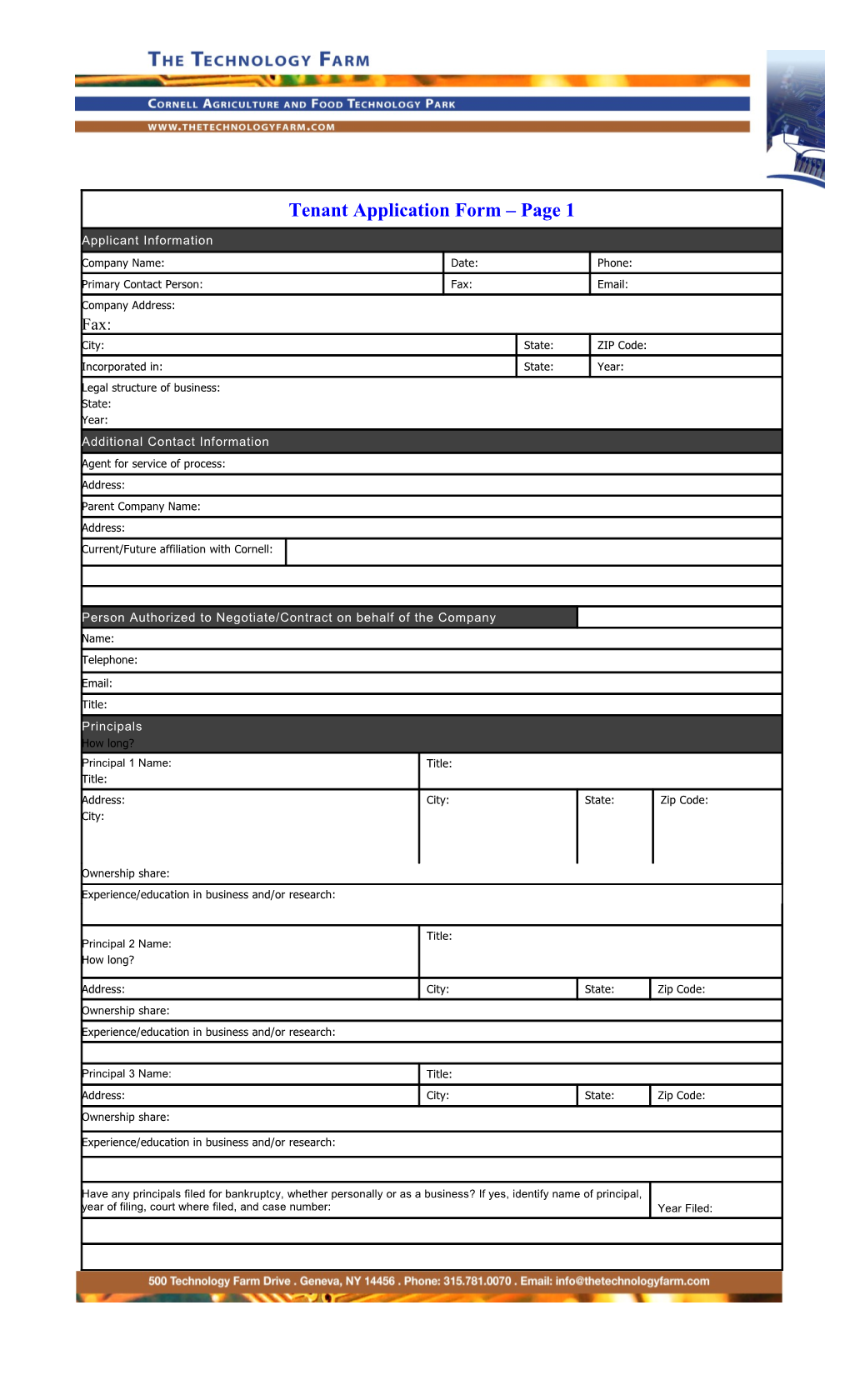 Tenant Application Form Page 1