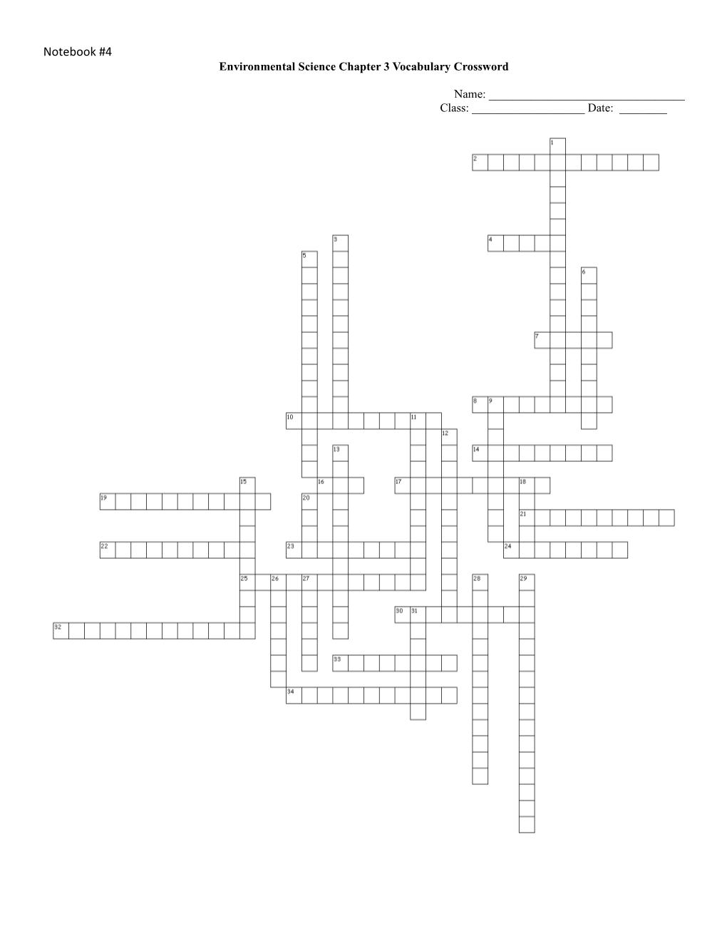 Environmental Science Chapter 3 Vocabulary Crossword