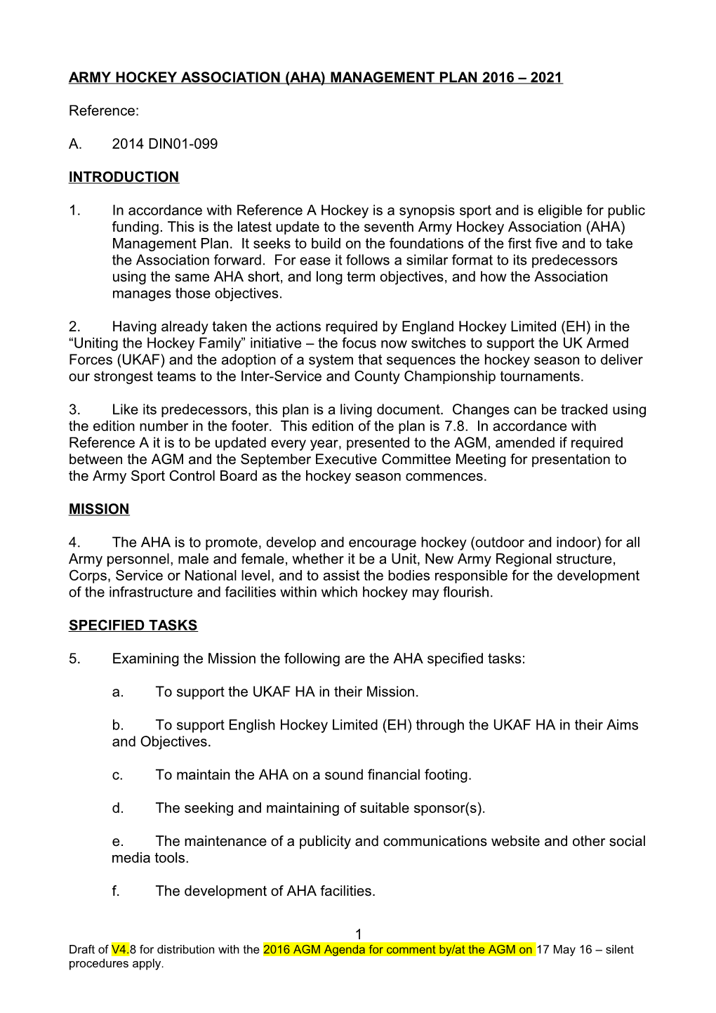 Army Hockey Association (Aha) Management Plan 2000 2005