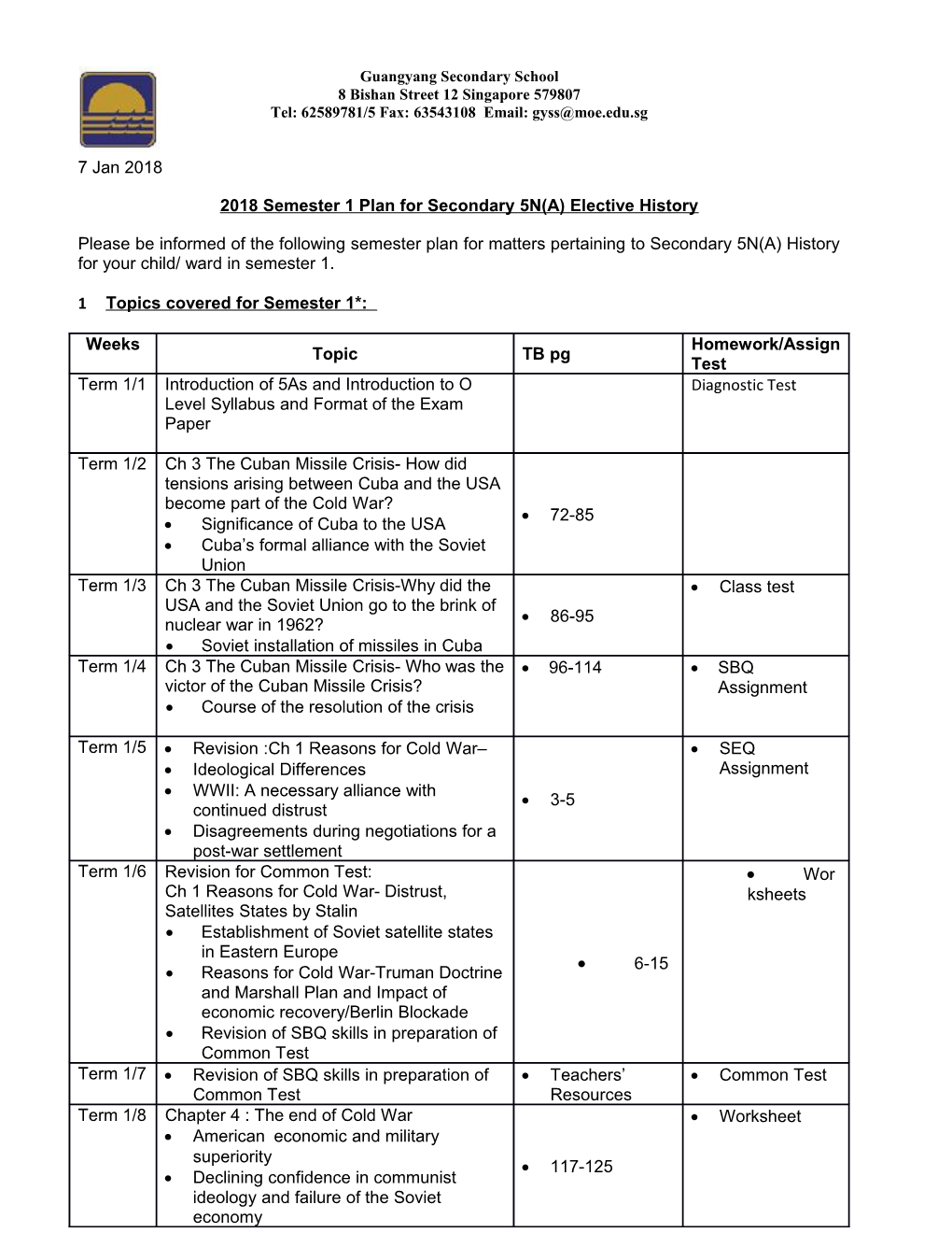 2018Semester 1 Plan for Secondary5n(A) Elective History