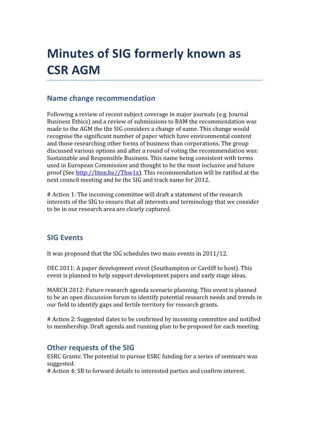 Minutes of SIG Formerly Known As CSR AGM